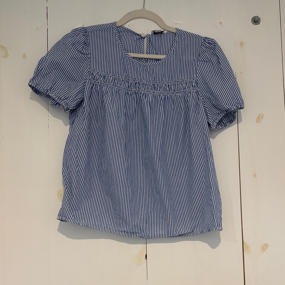 Blue and white striped J Crew Factory blouse